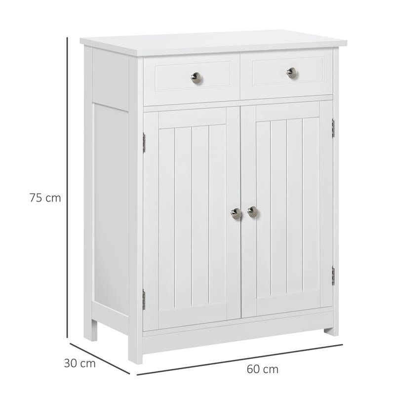 MOBILE BAGNO A 2 ANTE CON RIPIANO REGOLABILE E 2 CASSETTI IN LEGNO 60X30X75 CM BIANCO