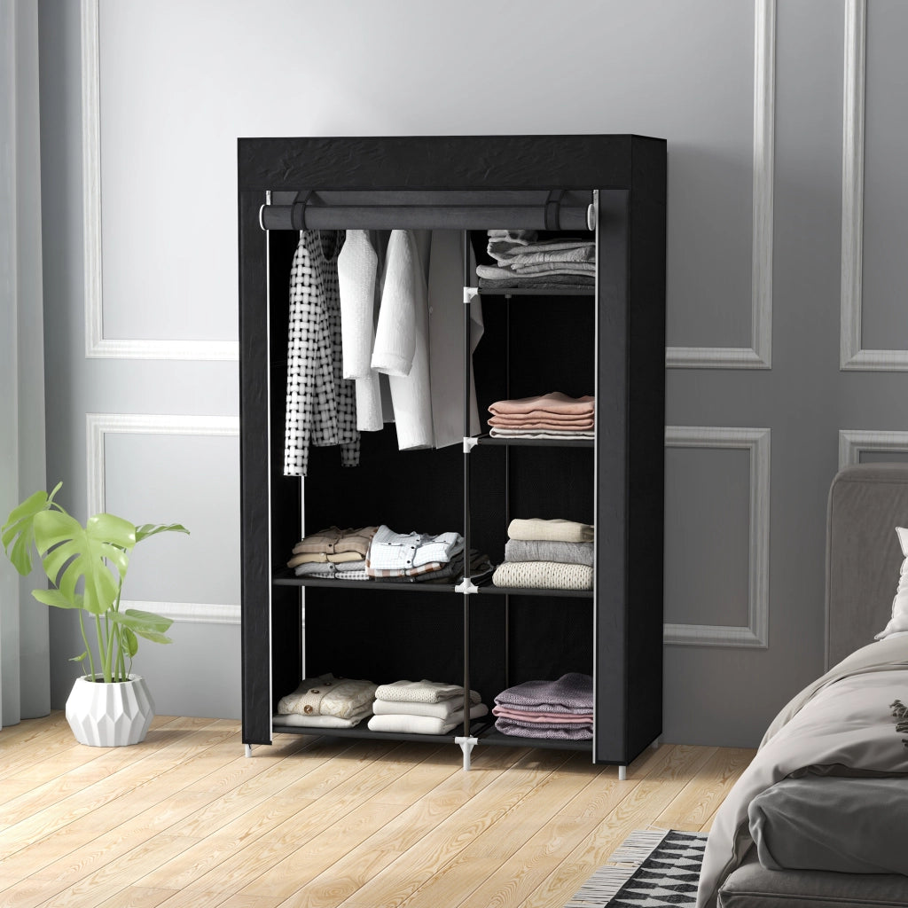 Armadio Pieghevole in Tessuto con 6 Ripiani e 1 Appendiabiti ¨C Zephmum ¨C Nero 103x43x162.5cm