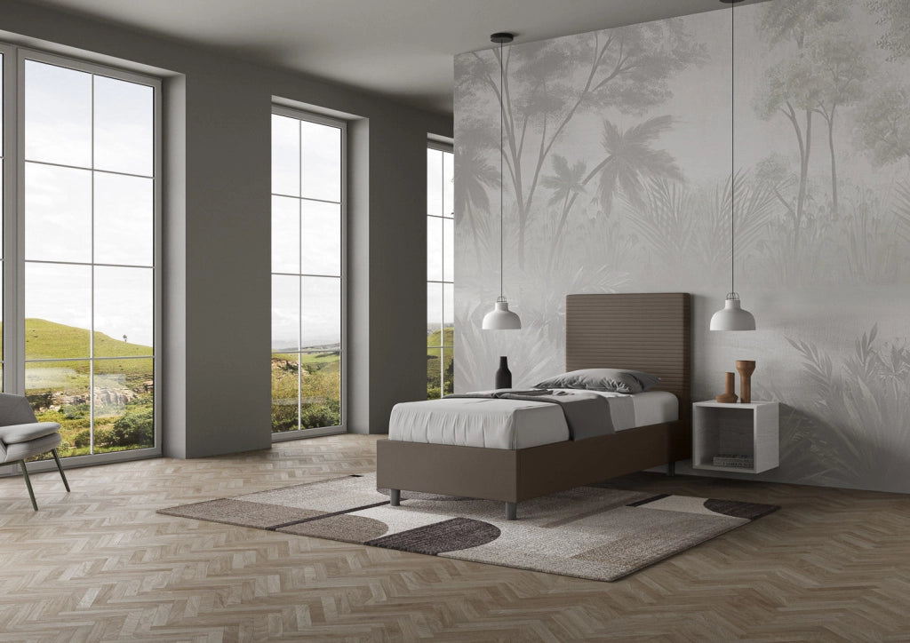 Letto Singolo 80x190 cm con Rete e Contenitore Focus Cappuccino
