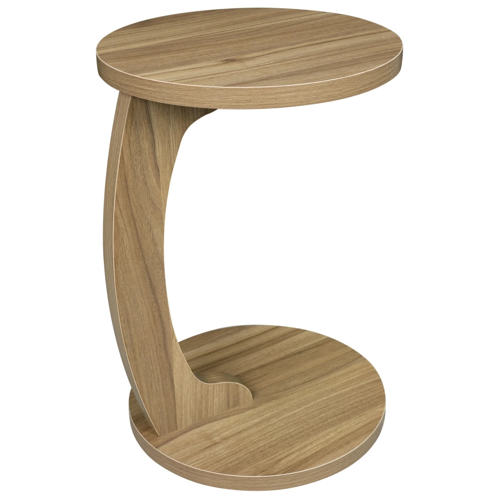 Tavolino rotondo C a forma di C in MDF effetto quercia chiara, 38 cm x 55 cm