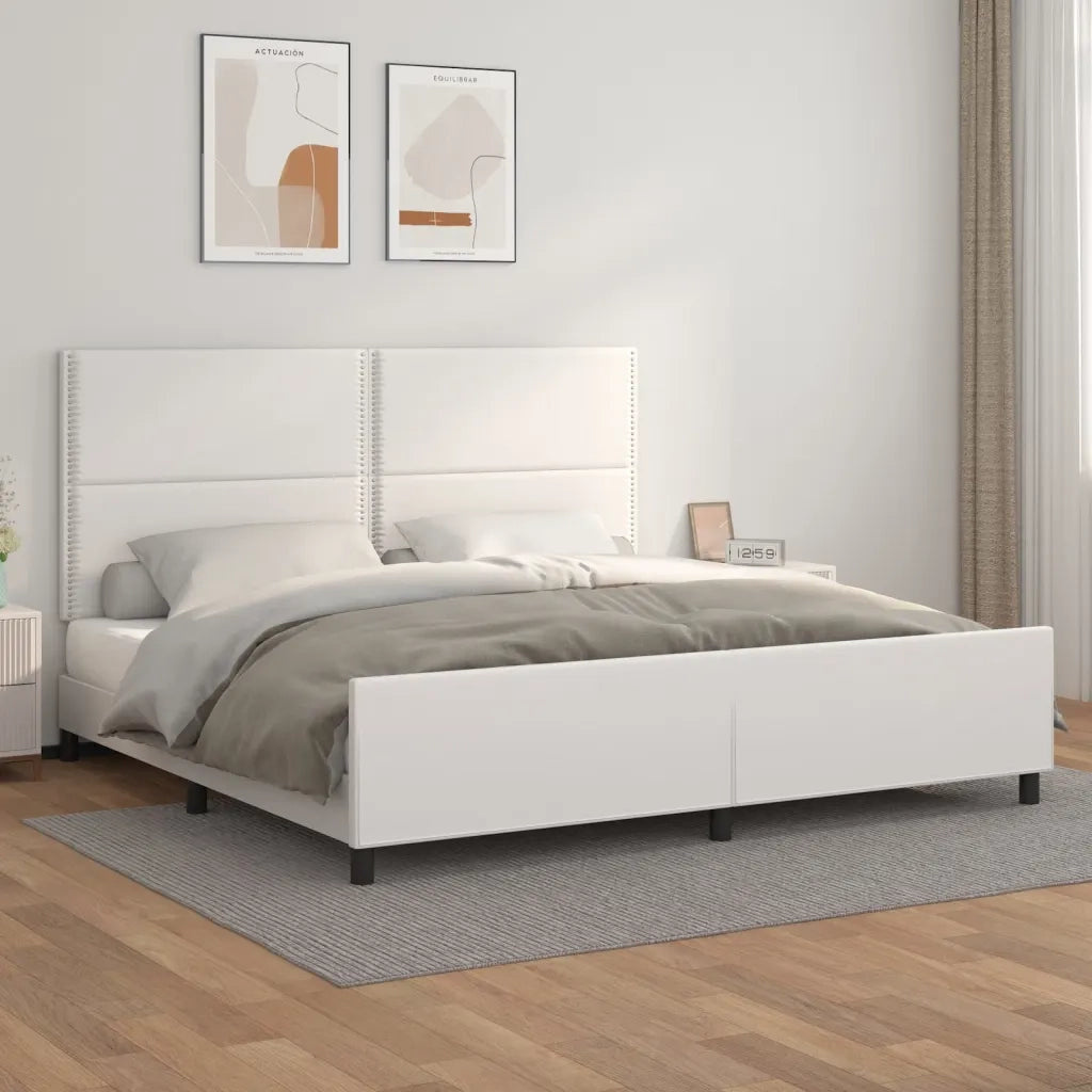 Letto matrimoniale | Letto per adulti | Giroletto con Testiera Bianco 200x200 cm in Similpelle