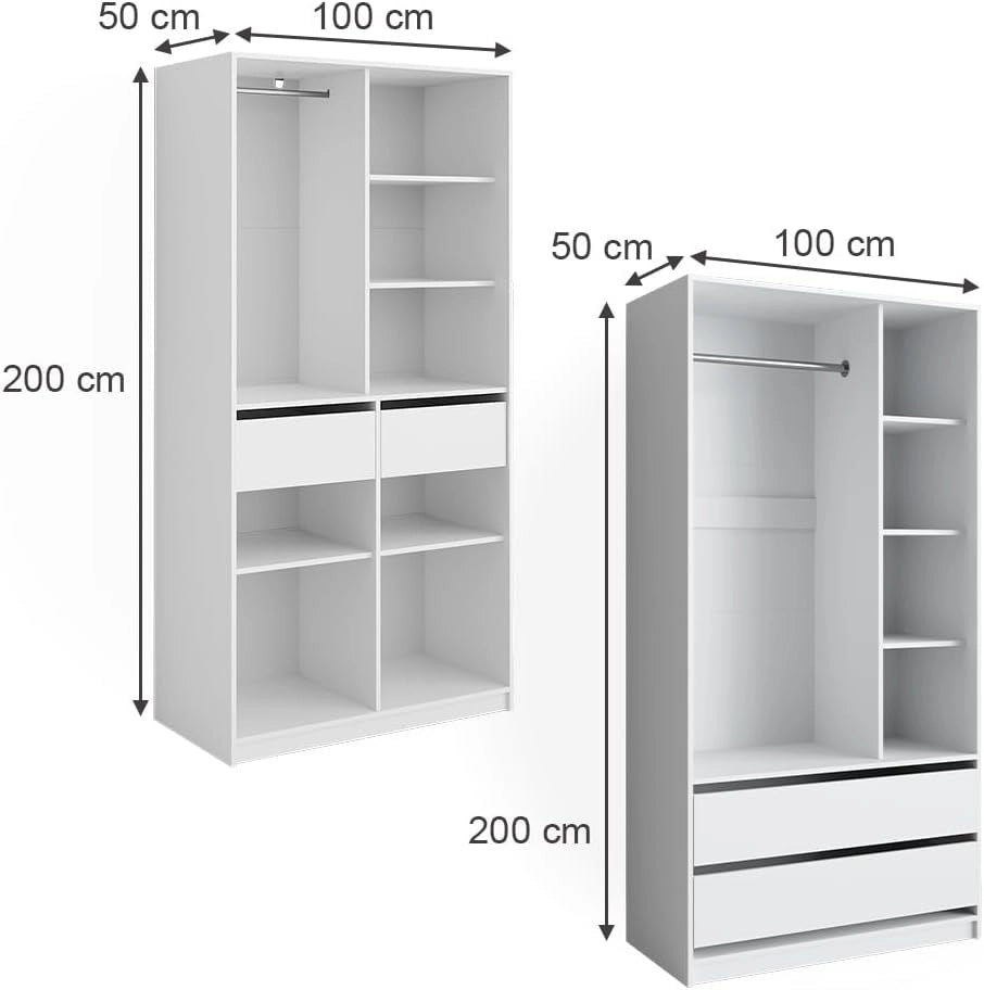 Armadio Elmo, Bianco, 200 x 200 cm Set di 2, per una conservazione flessibile di diversi capi di abbigliamento