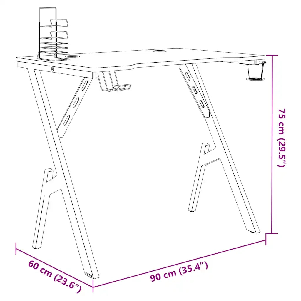vidaXL Scrivania da Gaming con Gambe a Y Nera 90x60x75 cm