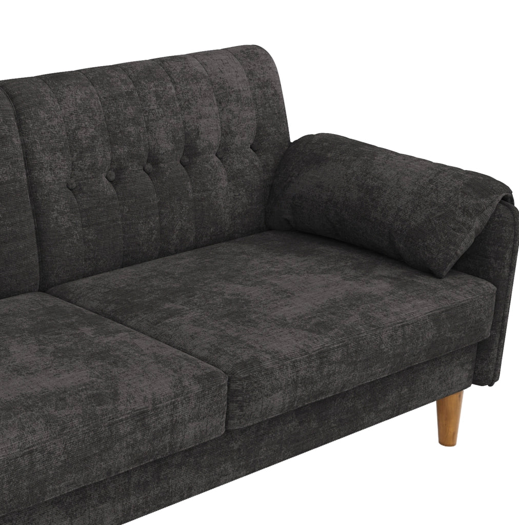Divano 2 posti in chenille grigio scuro 161;5 x 79 x 83;5 cm con braccioli e tasche laterali