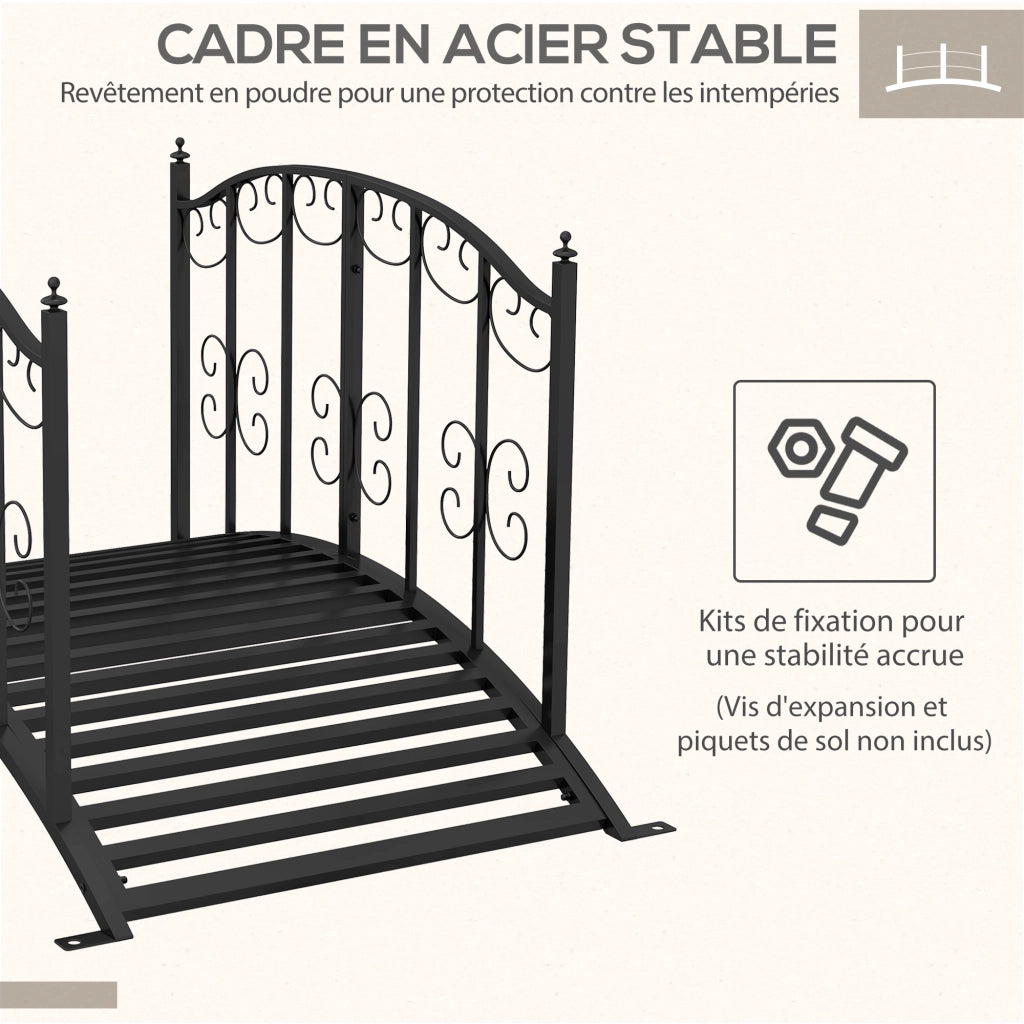 Ponticello da Giardino in Acciaio con Ringhiera ¨C zephmum ¨C Nero 119x67x70 cm
