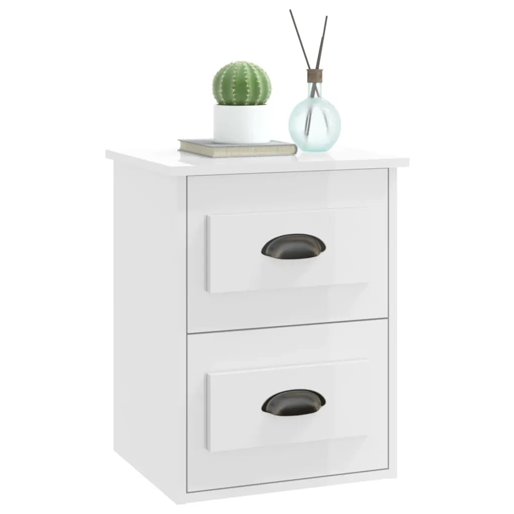 Set di 2 Comodini | Armadio da Notte | Mobiletto da notte a Parete Bianco Lucido 41,5x36x53 cm