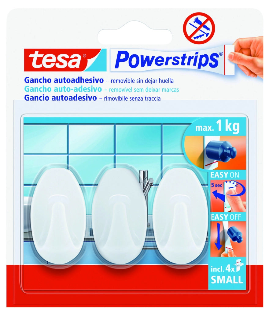 Tesa Powerstrips GANCIO RIMOVIBILE  Piccolo Ovale - Col. Bianco Portata kg. 1  3 pz. 6.00 confezioni