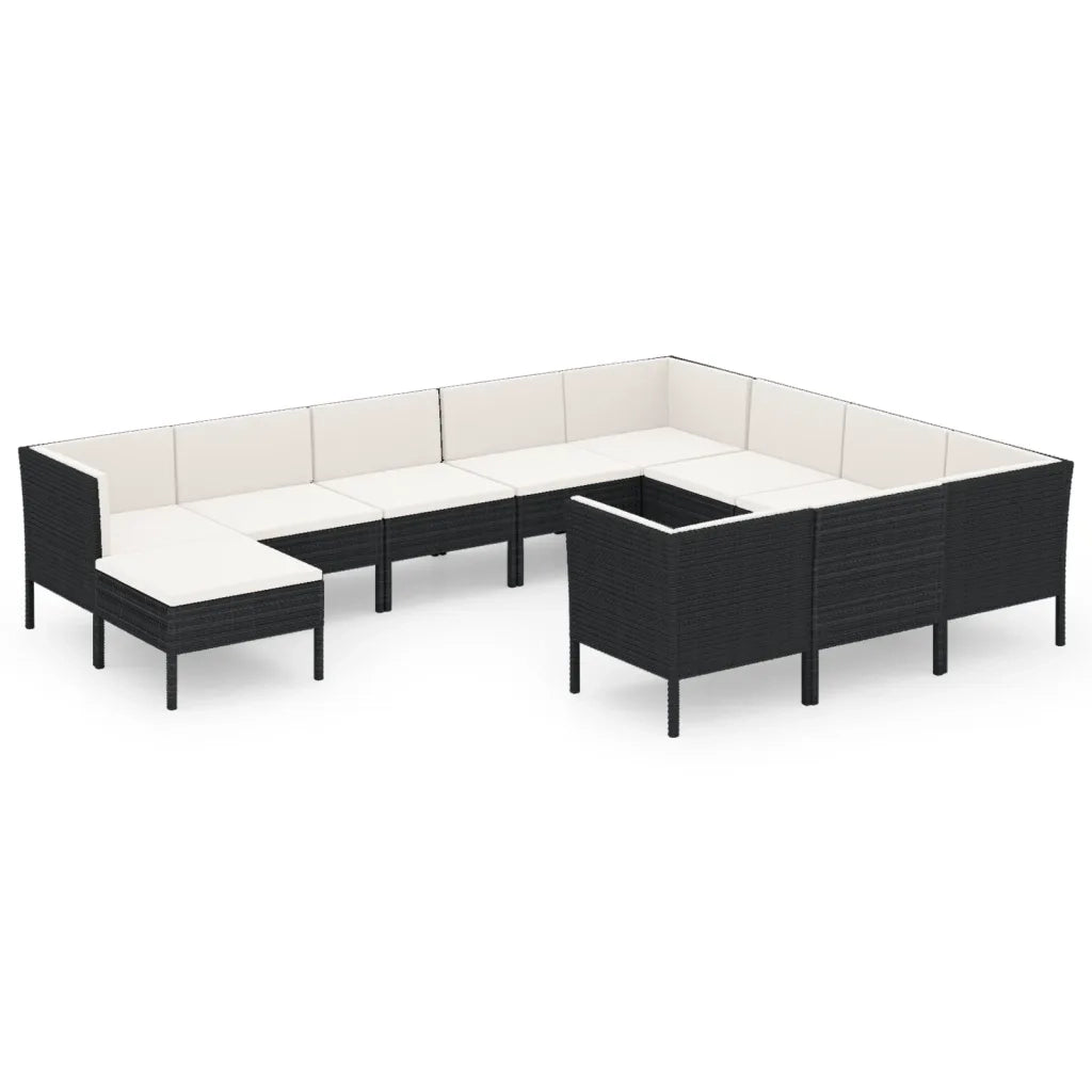 Set Divani da Giardino 11 pz con Cuscini in Polyrattan Nero 3094508