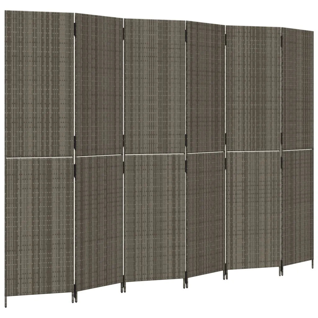 Divisorio per Ambienti | Divider per stanze | Paravento a 6 Pannelli Grigio in Polyrattan
