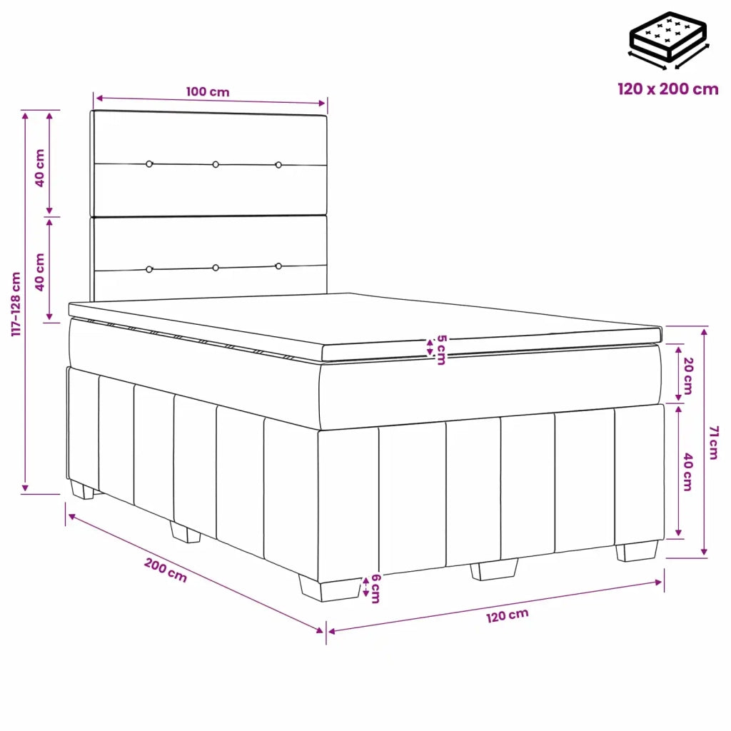 Letto Box Spring LED con Materasso Tortora 120 x 200 cm Tessuto 3455581