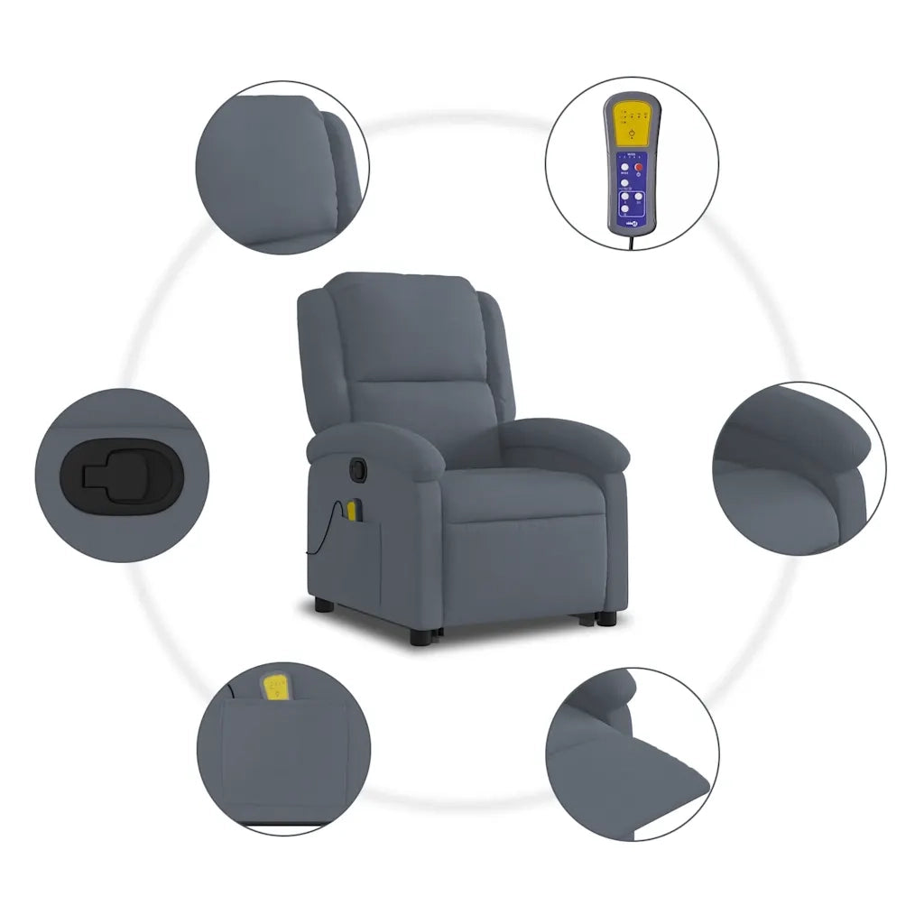 Poltrona Alzapersona Reclinabile Grigio Scuro in Velluto 3204312