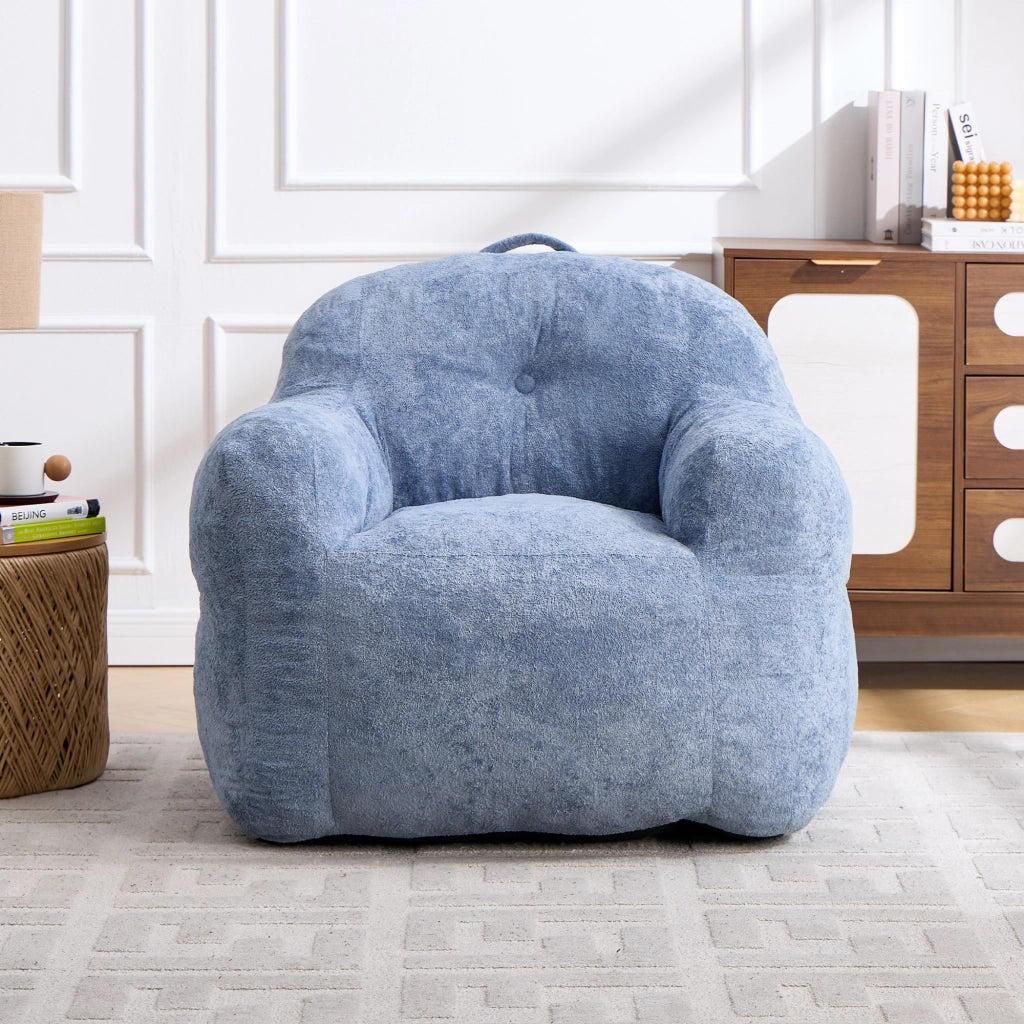 Pouf lounge in pelliccia sintetica con schienale ergonomico e imbottitura in schiuma sminuzzata senza montaggio blu