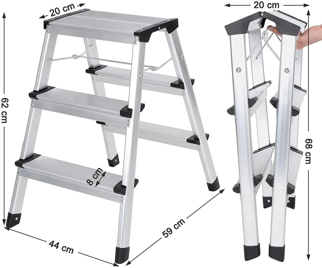 Scala domestica pieghevole sgabello a 3 gradini in alluminio antiscivolo portata 150 kg conforme alla norma 12_0000480