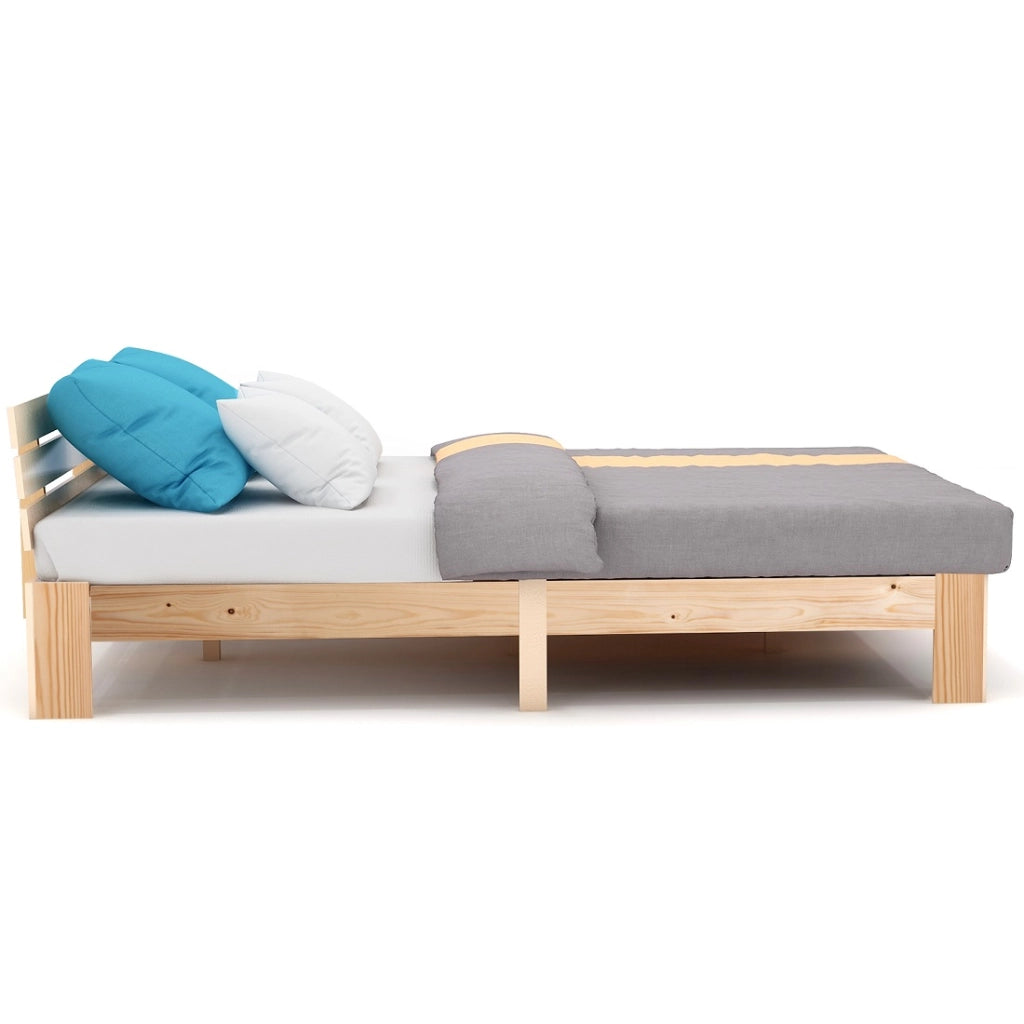 Letto Matrimoniale 140x200 cm; in Legno Massello - Design Rustico - Colore Naturale