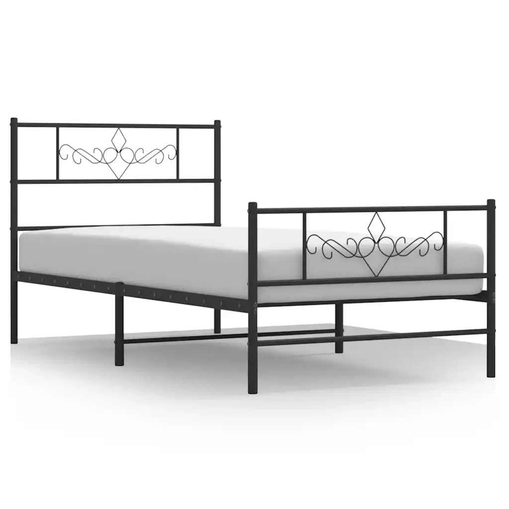 Giroletto con Testiera e Pediera Metallo Nero 100x200 cm 355280