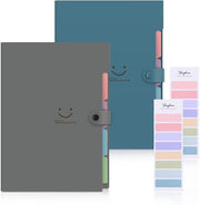Set di archiviazione espandibile da 2 pezzi, cartellone con compartimenti, archivio documenti A4 con etichette, sistema di archiviazione documenti (grigio scuro + blu smog)