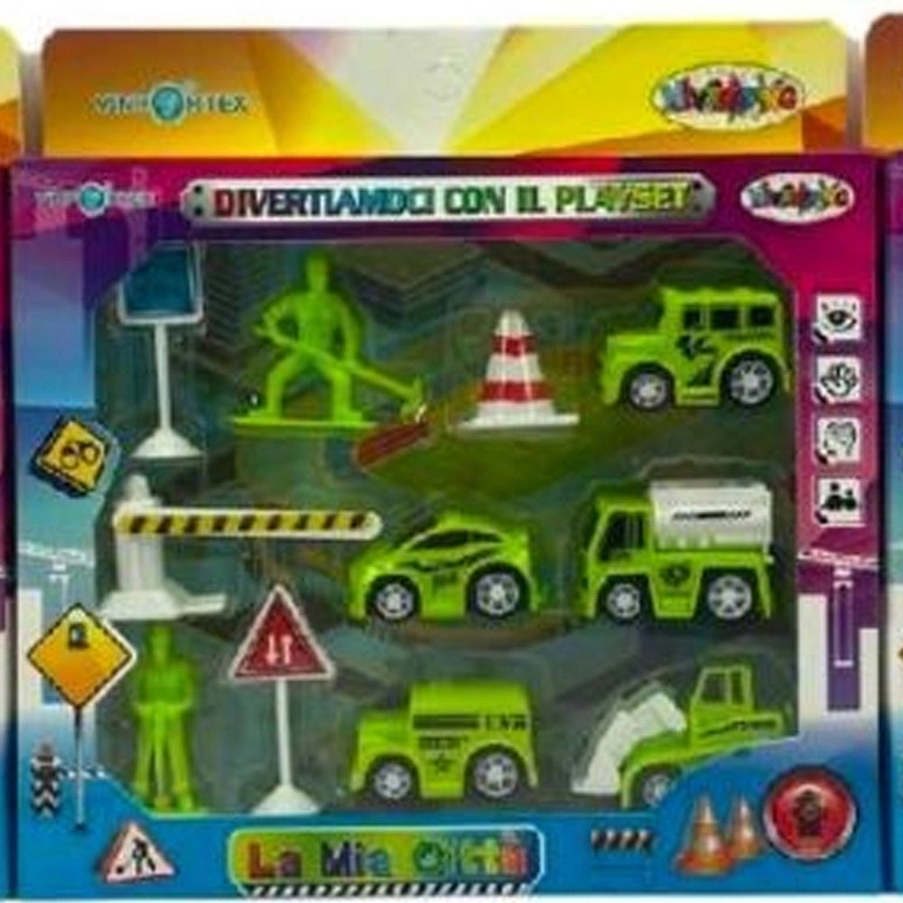 Trade Shop - Playset Costruzioni La Mia Città Verde Con Personaggi Veicoli Segnali 11 Pezzi -