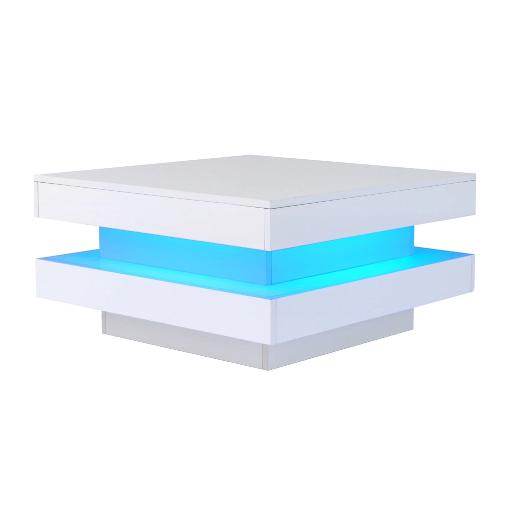 TAVOLO DA SALOTTO Quadrato 70x70x36 cm Bianco con LED Bluetooth APP