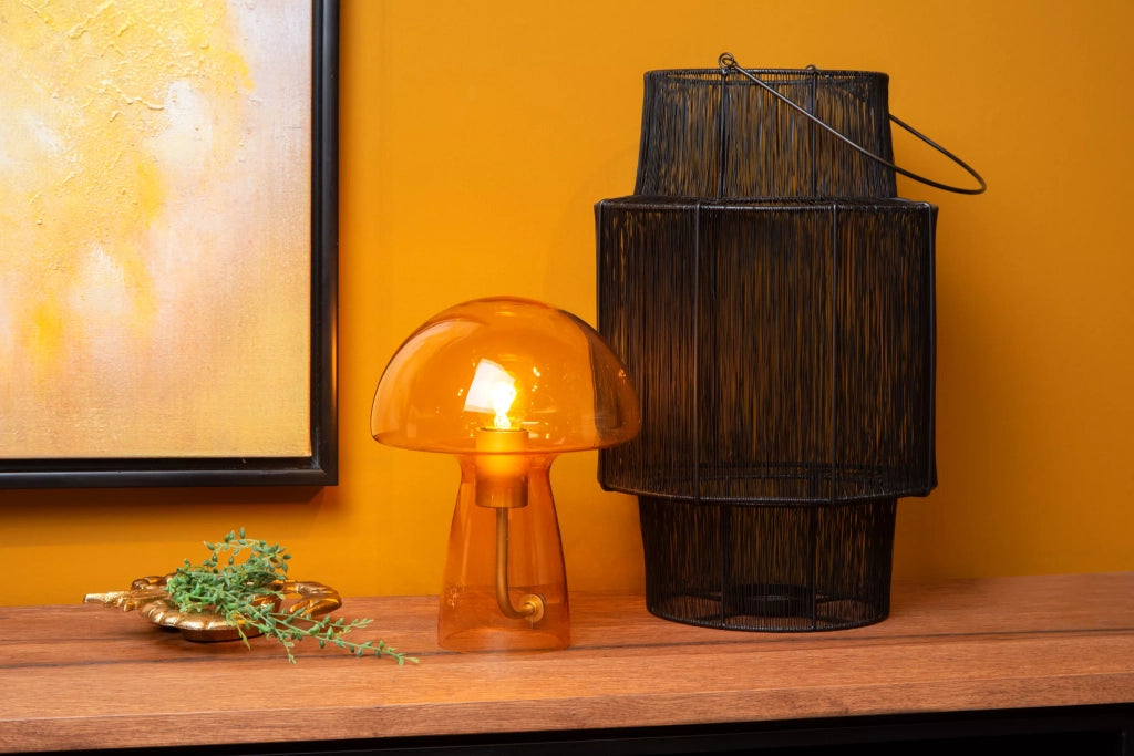 Lampada da tavolo in vetro ambra Fungo E27 Lucide 28cm