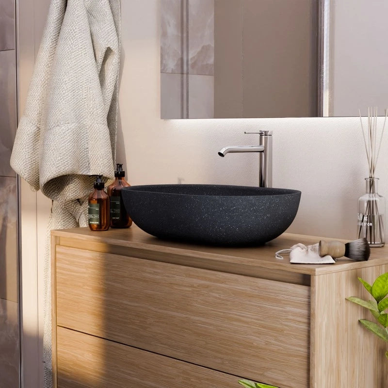 Lavabo da appoggio sabbia ovale nero 530x350x130 mm senza piletta - Sandstone