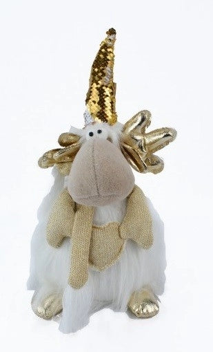 Pupazzo Renna Decorazione Natalizia Natale in Stoffa Oro 36 cm