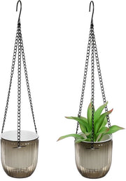 Set di 2 vasi da fiore trasparenti pendenti con irrigazione automatica Maniglie spazienti per uso interno ed esterno Design minimalista