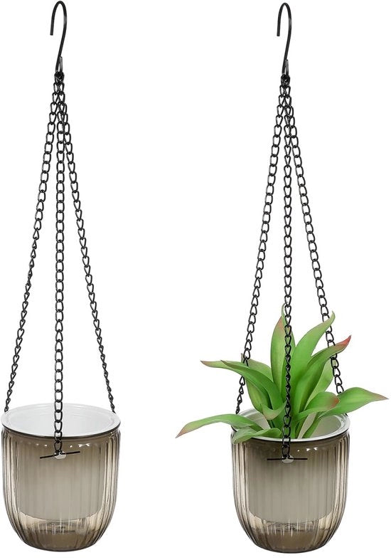Set di 2 vasi da fiore trasparenti pendenti con irrigazione automatica Maniglie spazienti per uso interno ed esterno Design minimalista