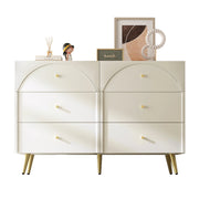 Cassettiera con 6 Cassetti e Frontali Bombati; Piede in Metallo Regolabile; Stile Classico; in Legno e Metallo; 120×40×85 cm; Bianco Crema