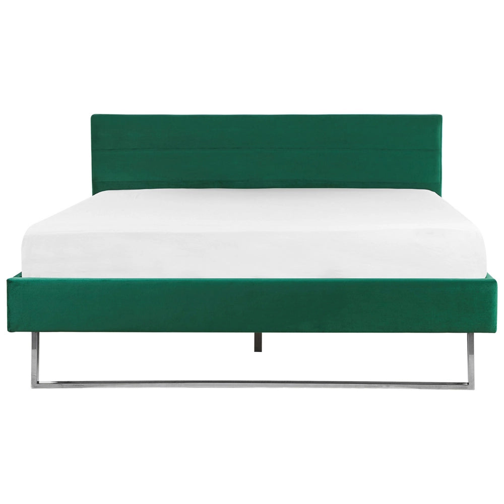 Letto Imbottito Velluto Verde Super King Size 180 x 200 cm Testiera Verde Gamba Argento Glam
