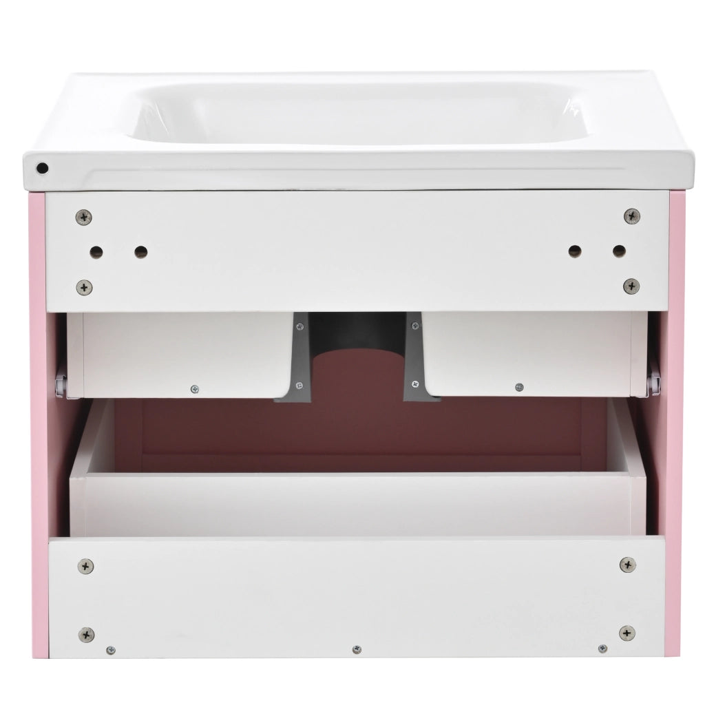 Mobile sottolavabo sospeso con lavabo singolo e doppio spazio contenitore in MDF rosa bianco 60,5 × 47,5 × 47 cm