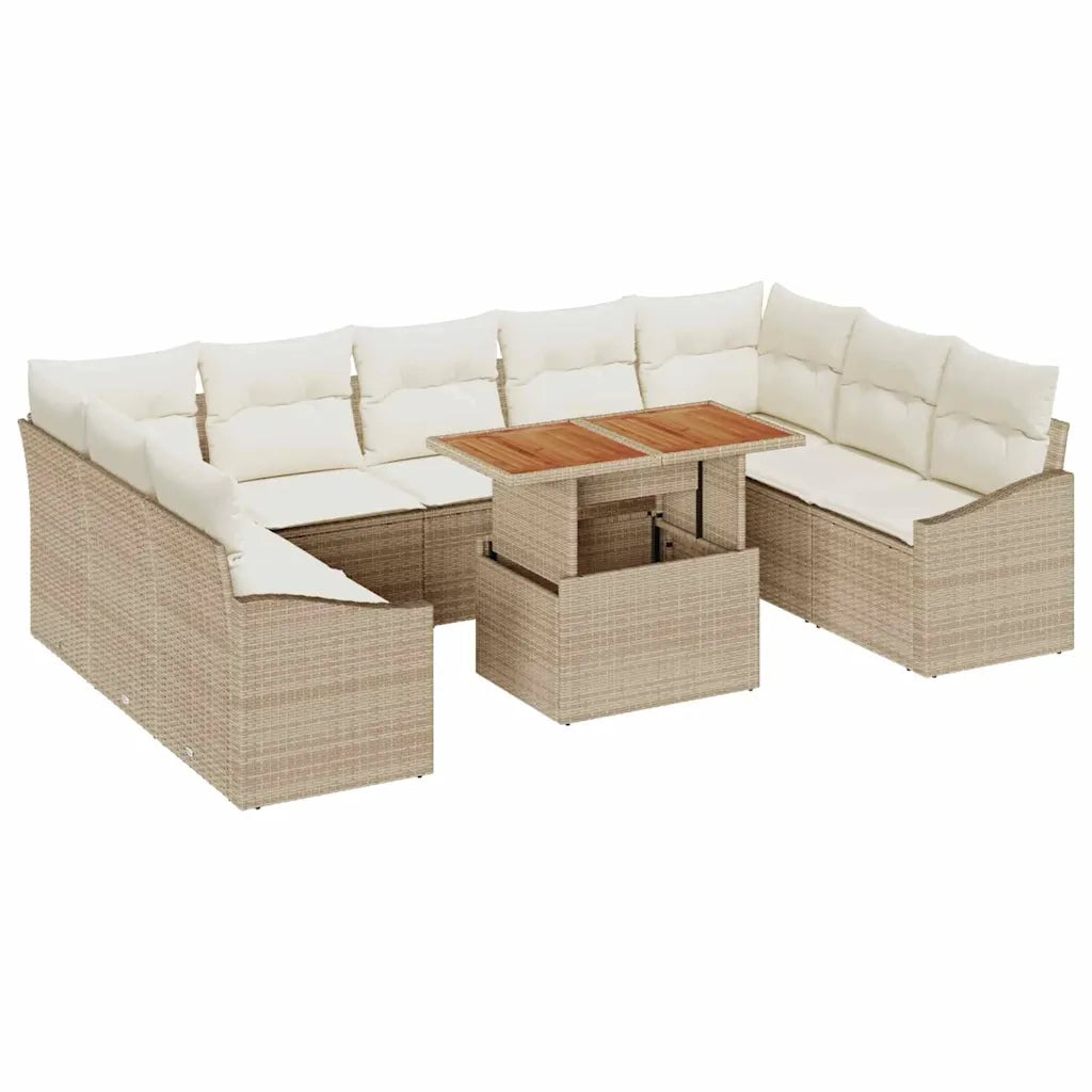 Set da Pranzo per Giardino con cuscino 10 pcs Beige e Crema