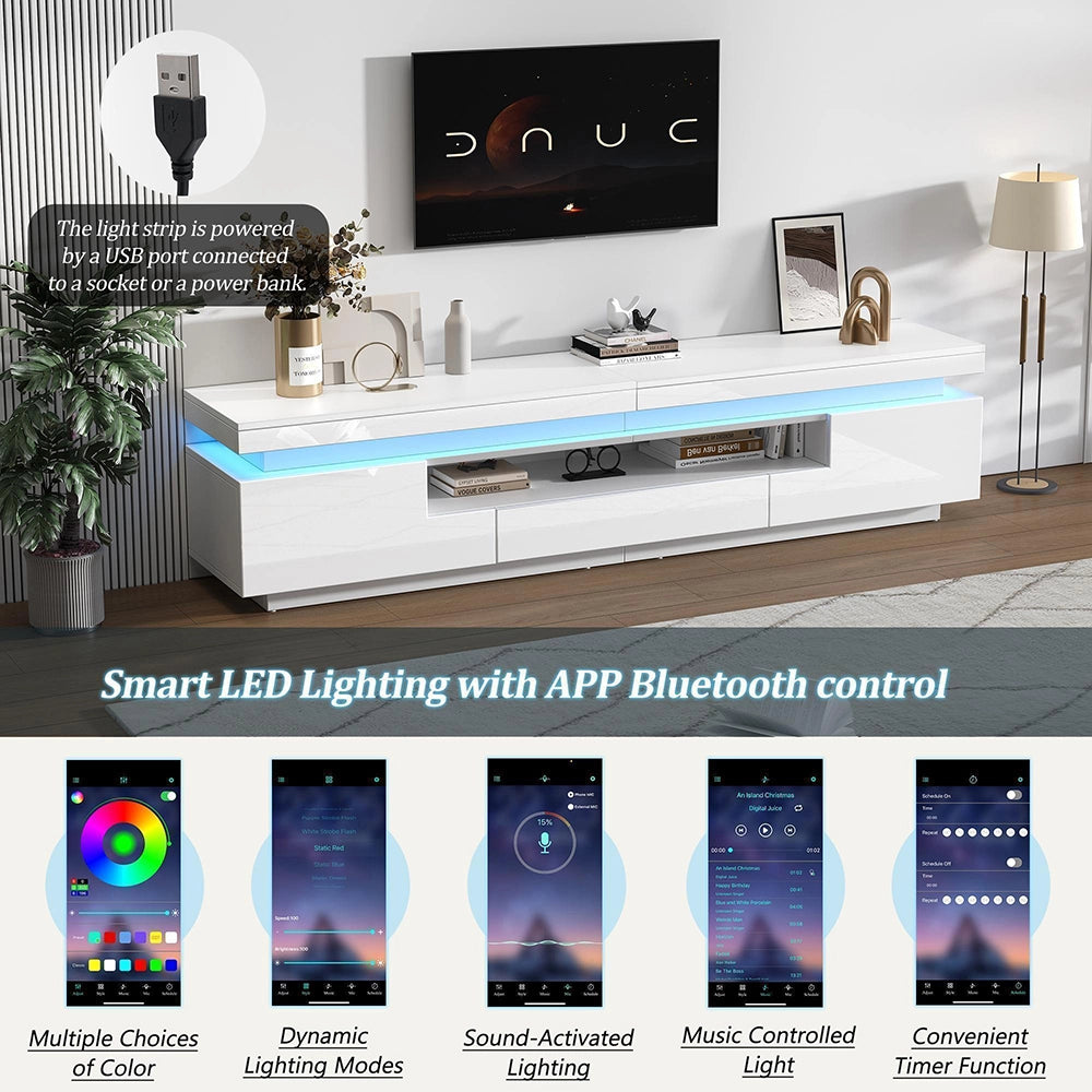 Mobile TV Soggiorno 175x38x45cm - Xylo - 2 Ante ad L e 1 Cassetto con LED, fino a 75"