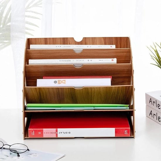 Organizzatore per ufficio, 5 livelli di archiviazione documenti, A4, organizzatore per ufficio, cassetta per lettere in legno, organizzatore per mappe per ufficio, archivio, cassetti per ufficio, articoli per ufficio