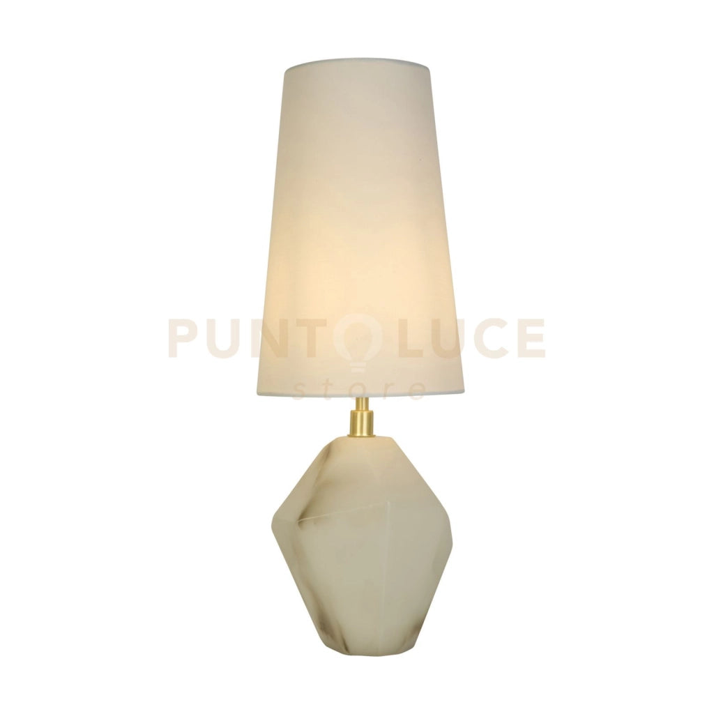 Lampada da tavolo Apex 1Lt, metallo ottone satinato, paralume bianco