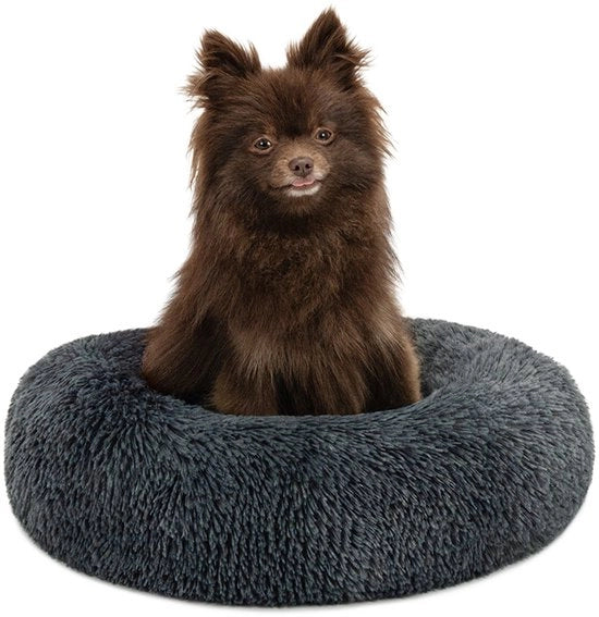 Letto per cani Donut, morbido piumino & bordo alto 40 cm grigio scuro