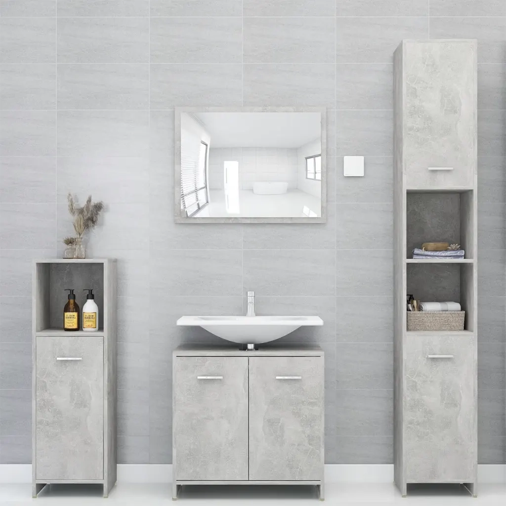 Mobile da Bagno | Armadio da bagno Grigio Cemento 30x30x95 cm in Legno Multistrato