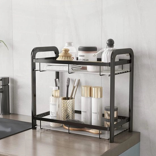Organizzatore di spezie 2 livelli per bagno (acciaio inossidabile nero)