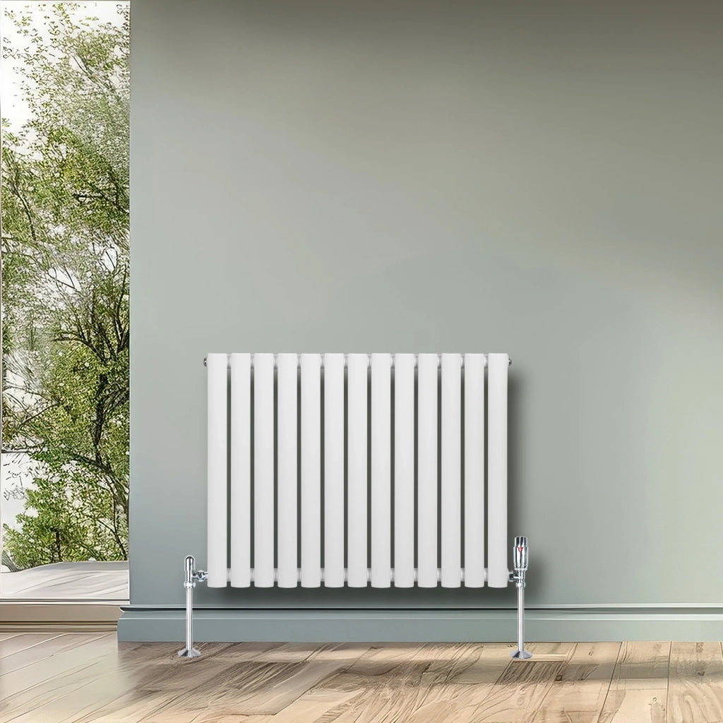 Radiatore Orizzontale Ovale 600x780mm Bianco con Valvole TRV