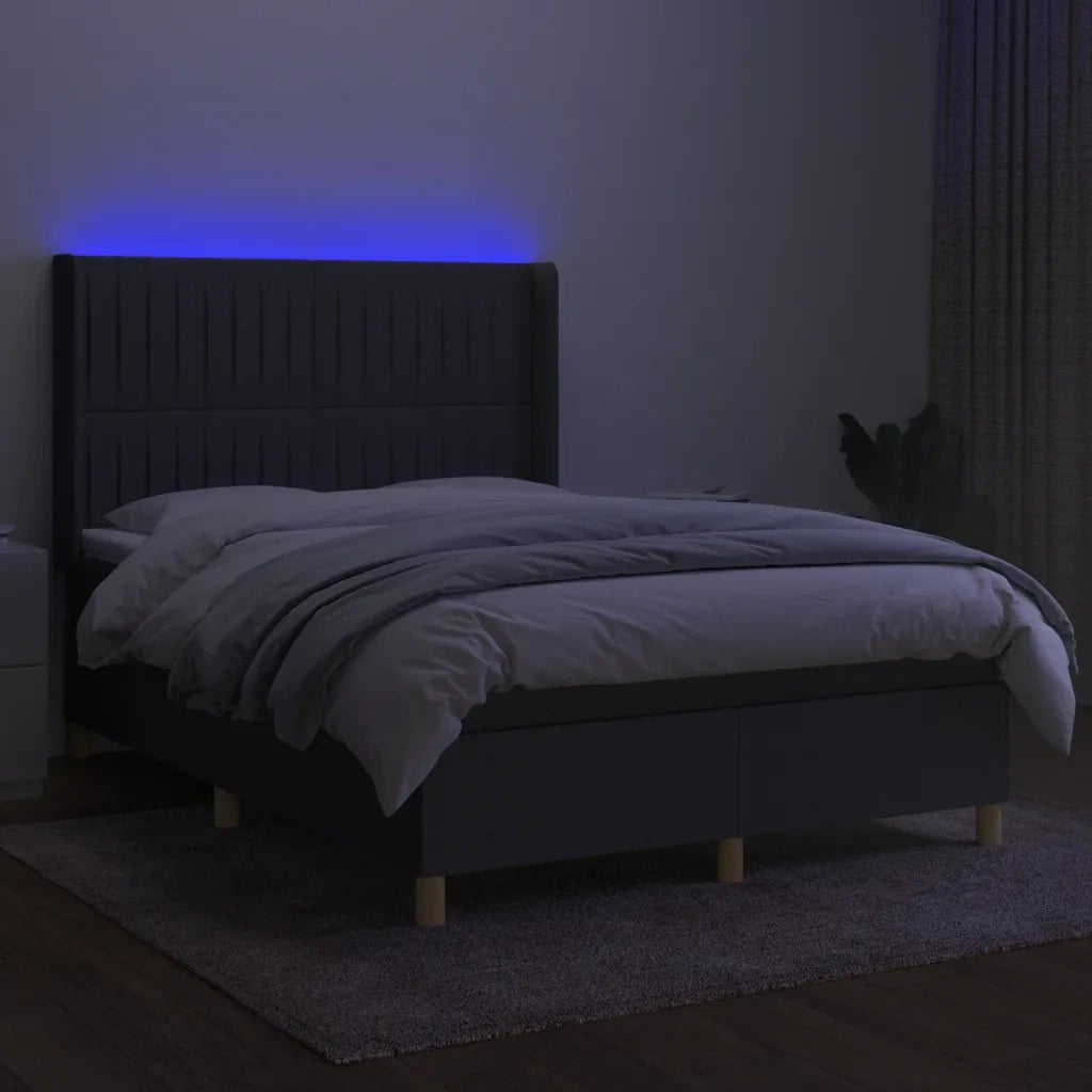 Letto a Molle Materasso e LED Grigio Scuro 140x190cm in Tessutocod mxl 75394