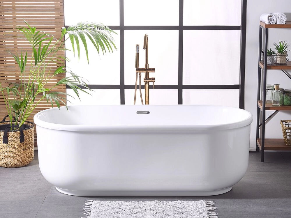 Vasca freestanding bianco lucido sanitario acrilico singolo ovale moderno design minimalista