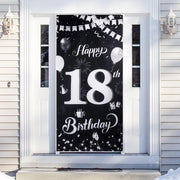 Bandiera di compleanno 18° anno - Nero/Argento - 185 x 90 cm - Resistente alle scalfitture - Alta risoluzione - Elementi di felicità - Bandiera di festa