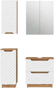 Set di mobili da bagno Lotta, Rovere/bianco con struttura in piastrelle, 4 parti