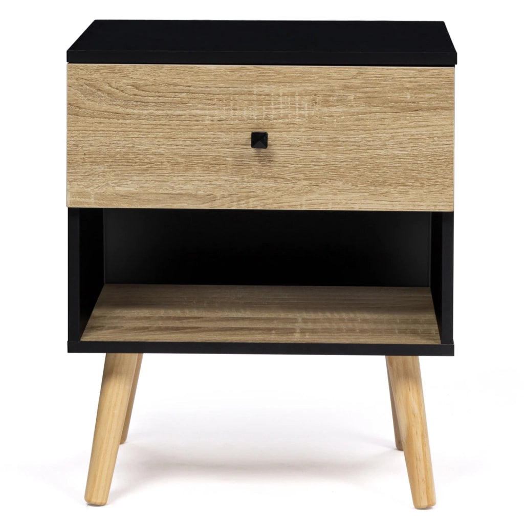 IDMarket - Set di 2 comodini con 1 cassetto, scandinavo, legno e nero EMMIE