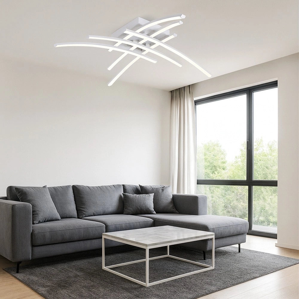 Plafoniera LED da soffitto 36W con 6 fasce curve CCT design moderno per soggiorno salotto e open space