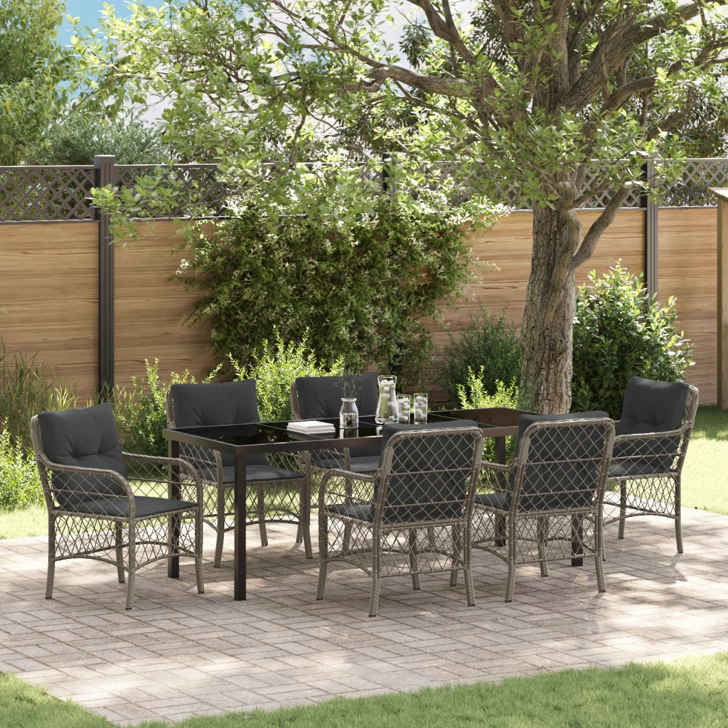 Set pranzo giardino 7 pezzi con cuscini polyrattan grigio