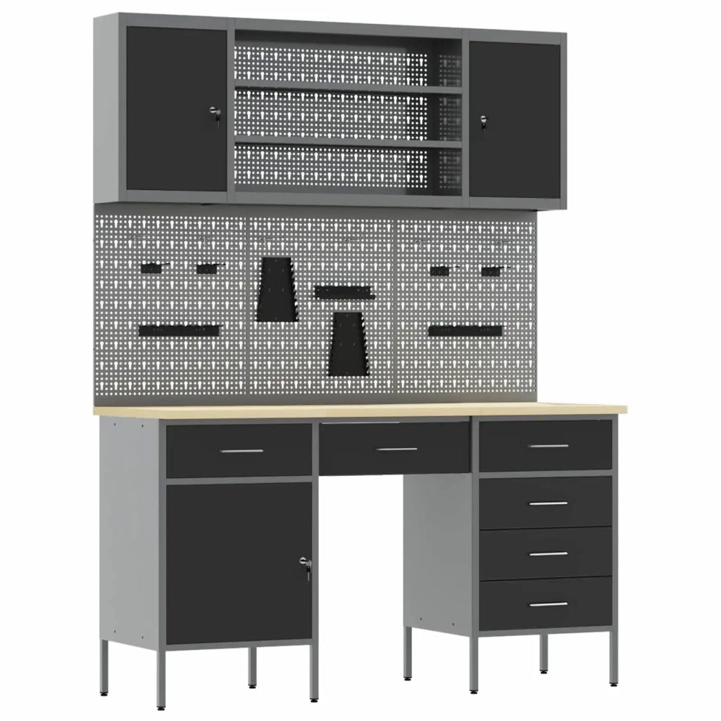Mobile da lavoro 8 pcs Nero Legno ingegnerizzato e acciaio 3321466