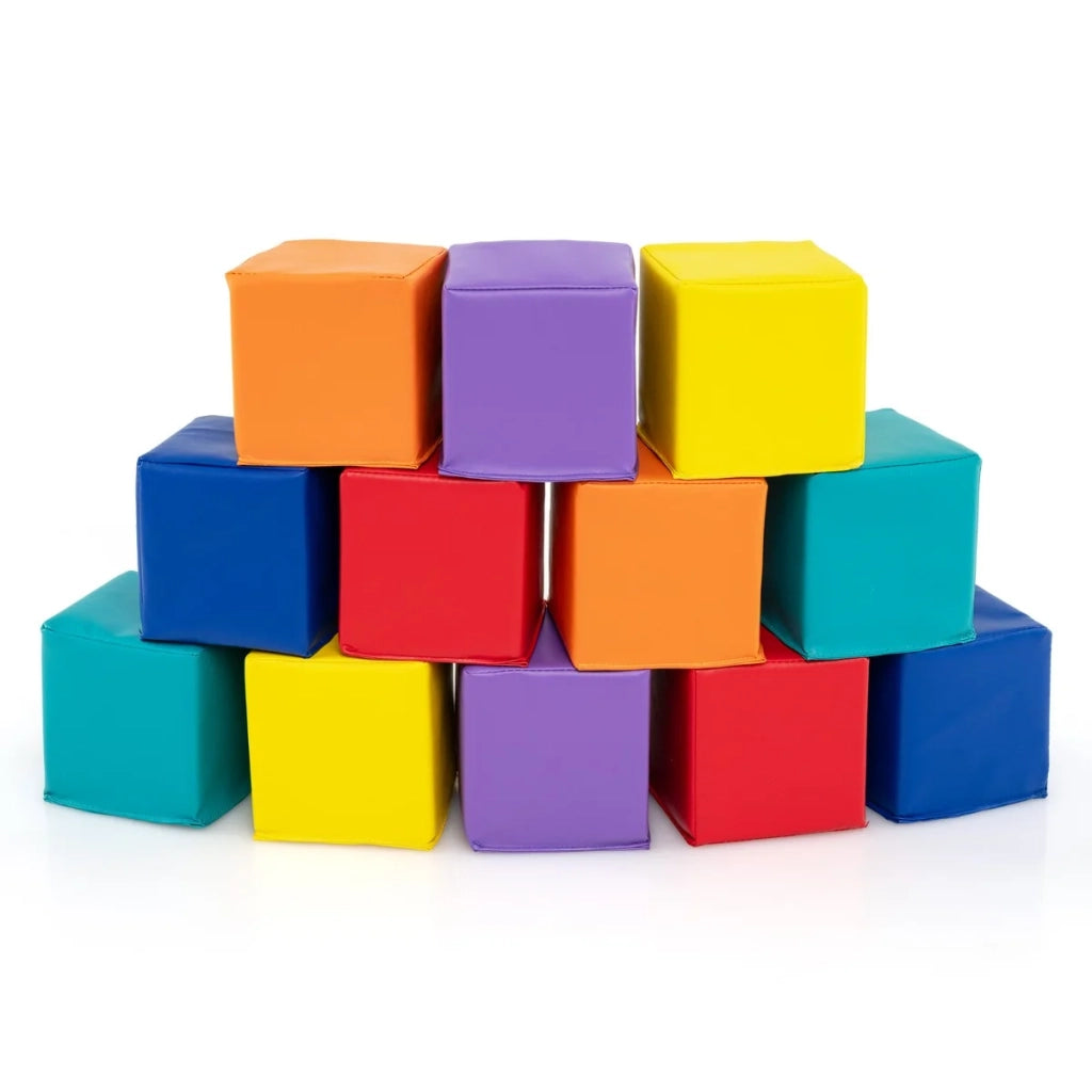 Set di 12 cubi in gommapiuma 14 x 14 x 14 cm impilabili colorati per bambini gioco educativo in ecopelle multicolore 20_0017108