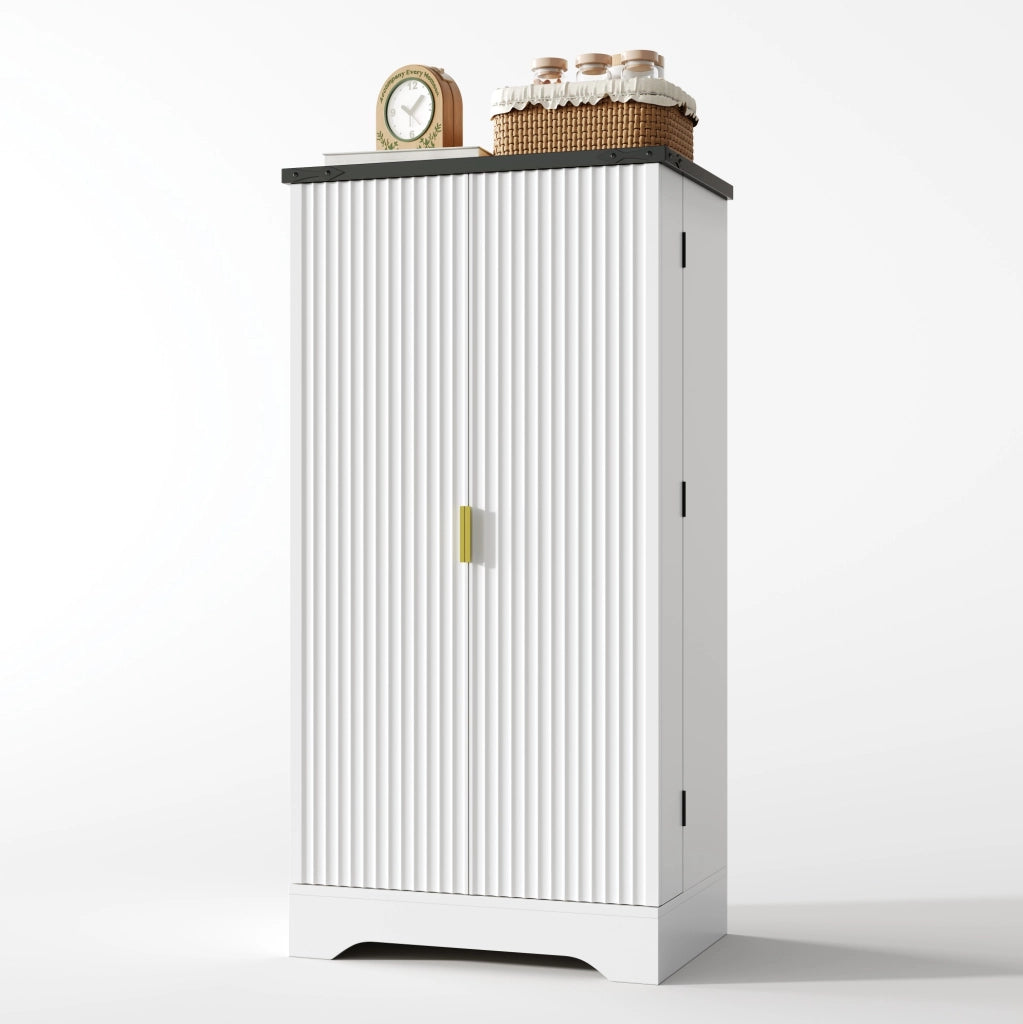 Credenza alta 120x60.5x40 cm con luce LED a sensore; ante scanalate in MDF bianco