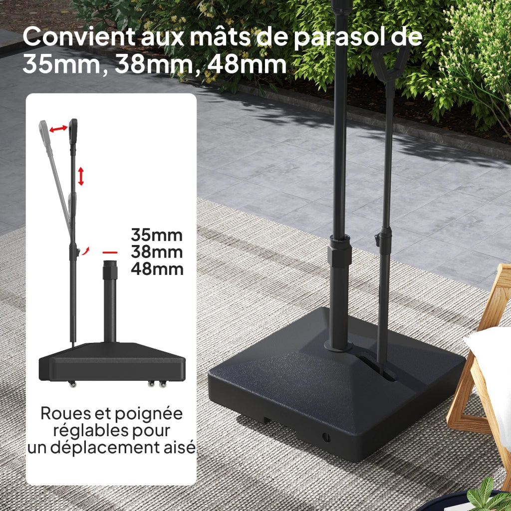 Supporto parasol in HDPE con ruote e maniglia ¨C zephmum ¨C 60x60x104 cm nero