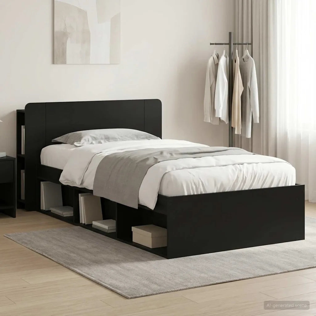 Telaio del letto con storage con testiera Nero 75 x 190 cm